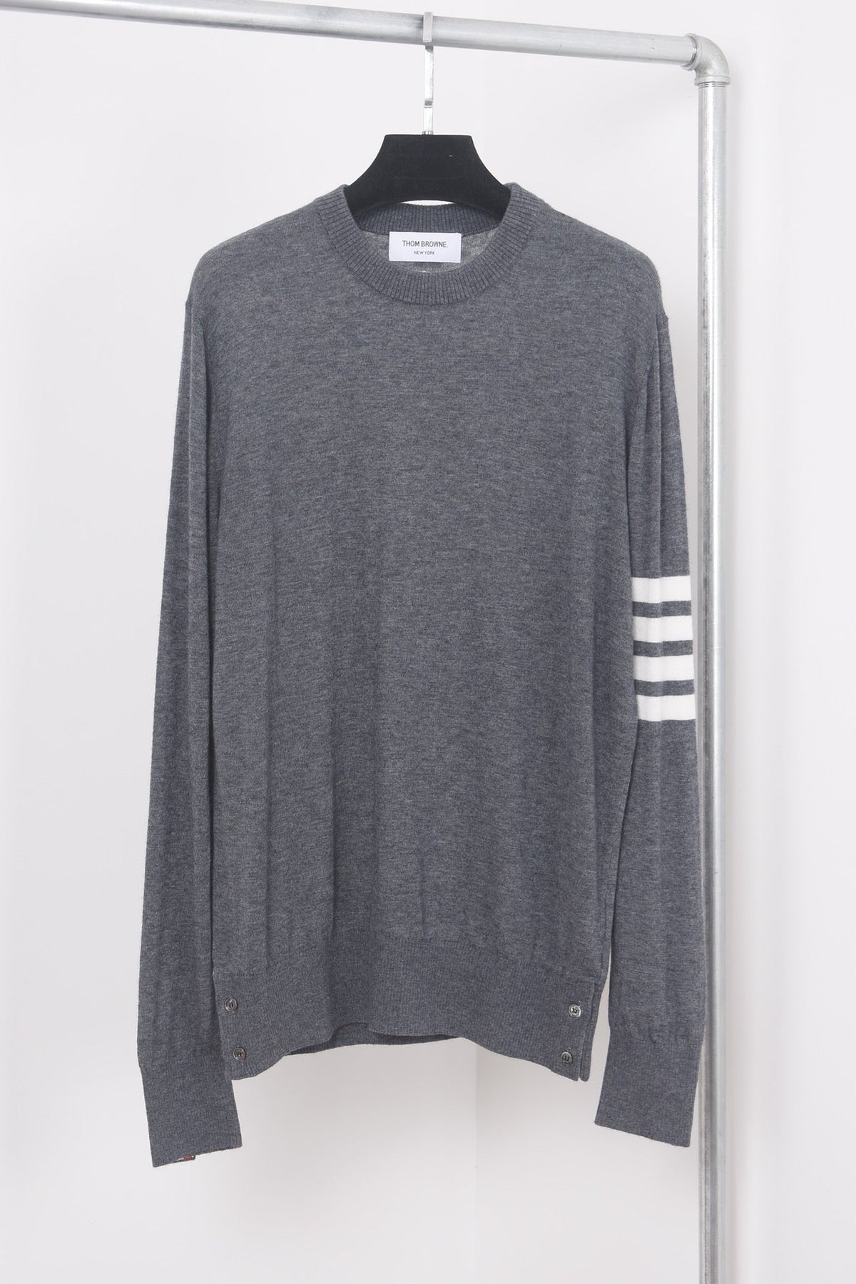 Grey Wool Four-Bar Crewneck - Men's