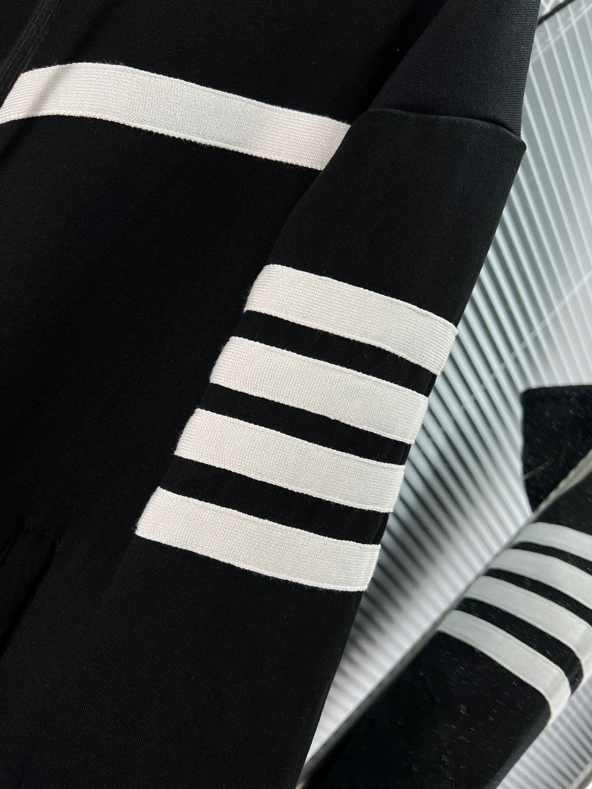 Black Cotton Bar Stripe Zip-Through - Men's