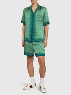 Green Wave Print Silk Shirt - Men's