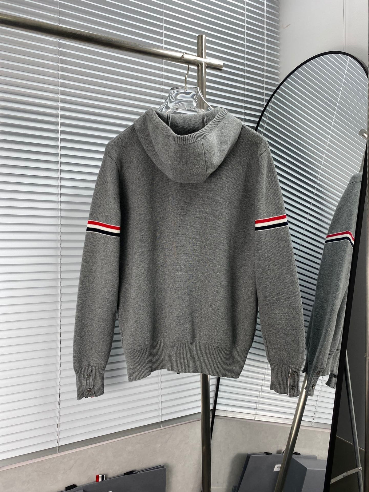 Navy Cotton Striped Sleeve Zip-Through - Men's