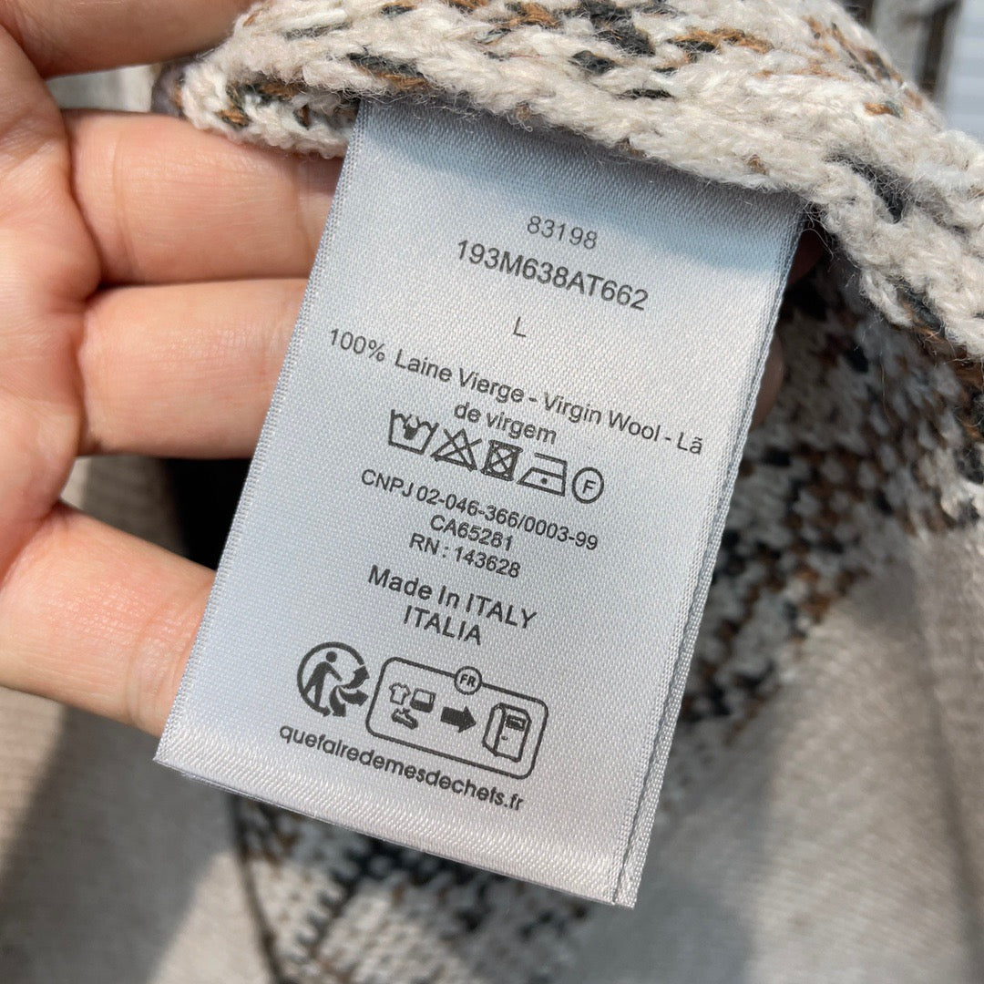 Cream Jacquard Monogram Cardigan - Men's