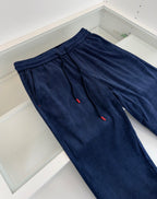 Navy Velour Drawstring Wide-Leg - Women's