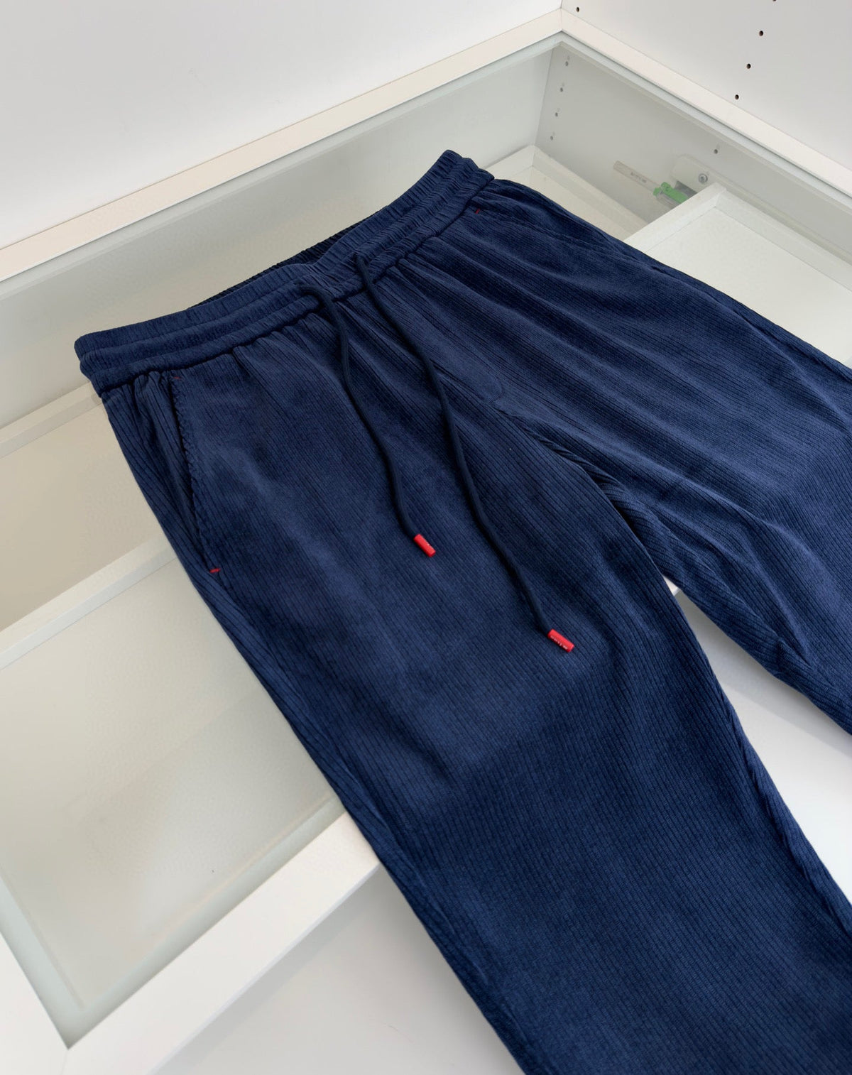 Navy Velour Drawstring Wide-Leg - Women's