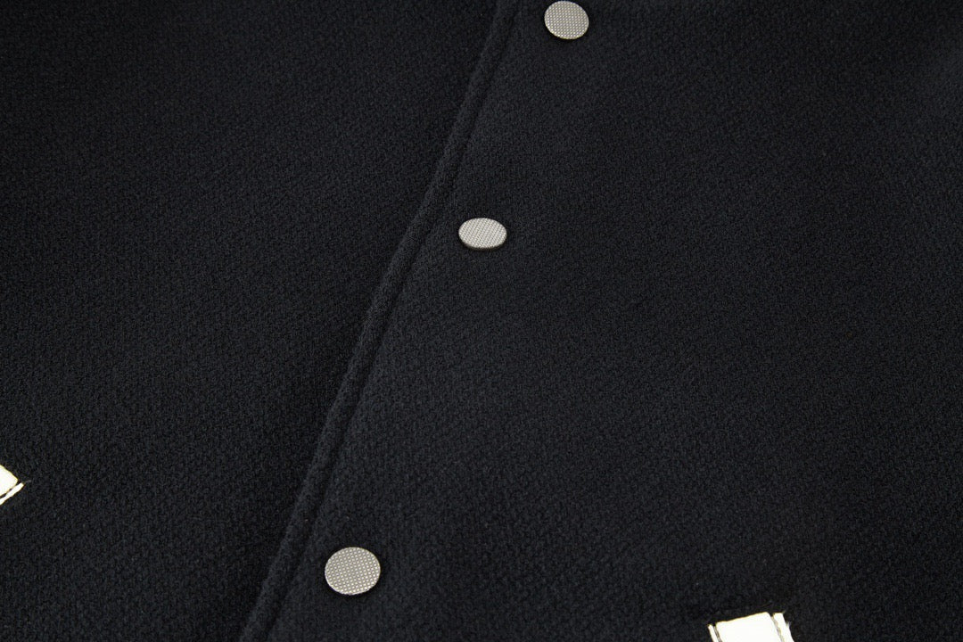 Black Wool Striped Trim Varsity - Men's