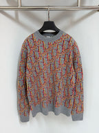 Orange Jacquard Pattern Crewneck - Men's
