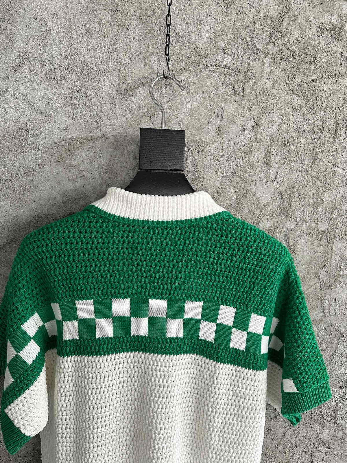 Cream Knit Checkerboard Short-Sleeve - Men's