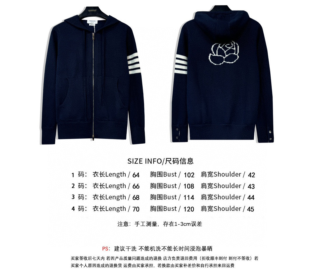 4-Bar Zip Navy Hooded - Men's