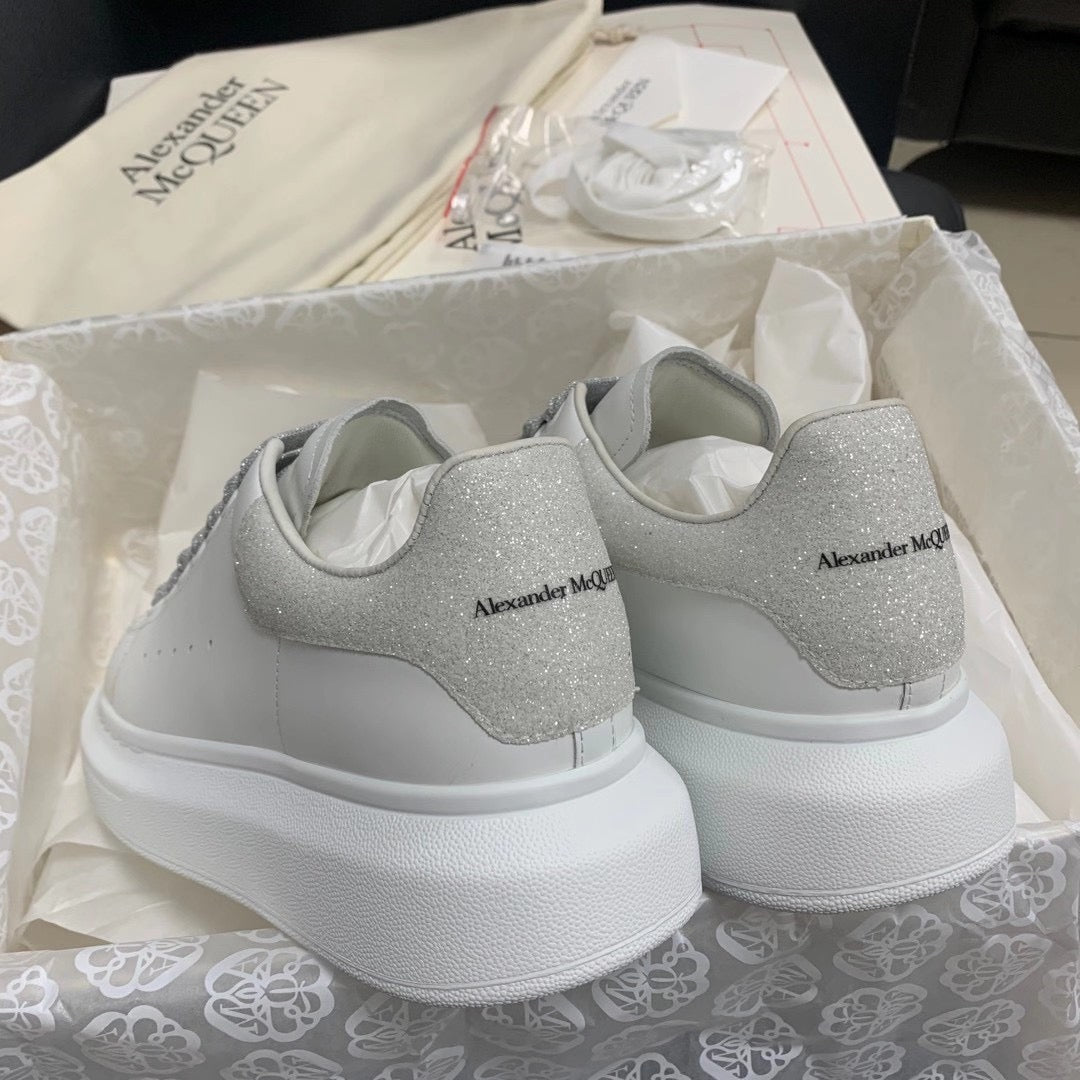 Oversized Grey Glitter Tab Sneakers