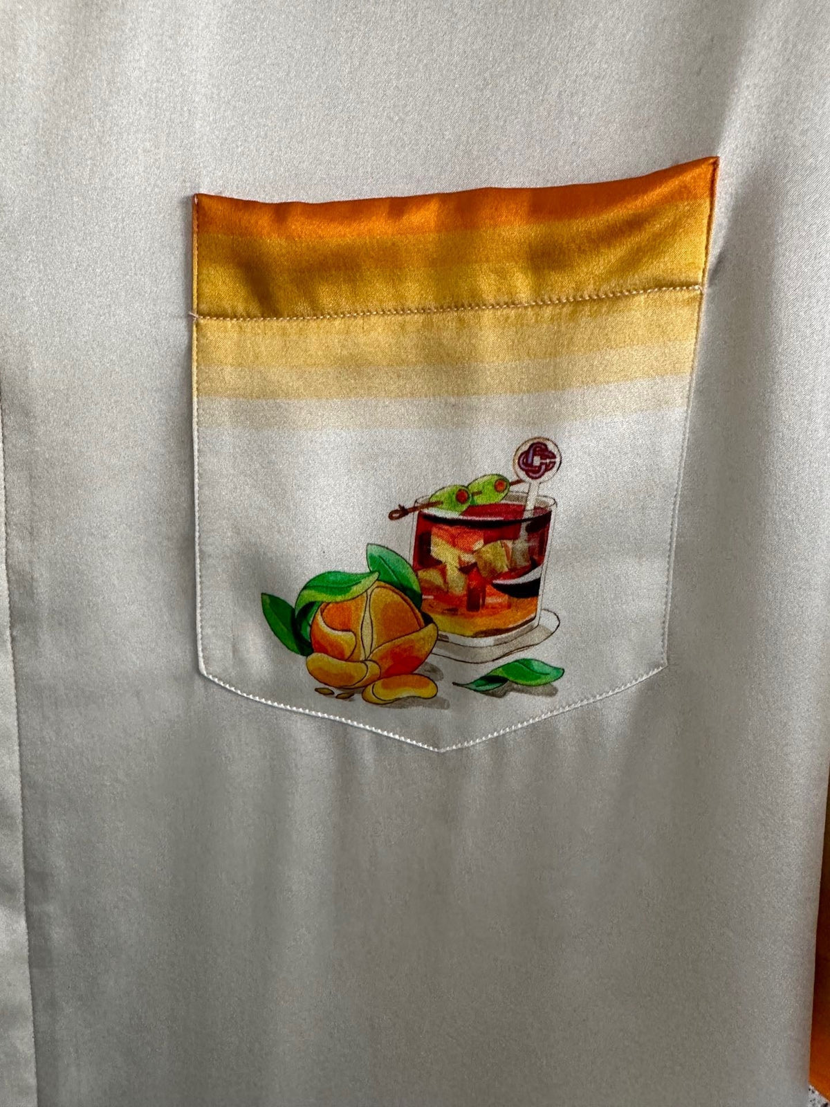 Cream Silk Contrast Collar Short-Sleeve - Men's