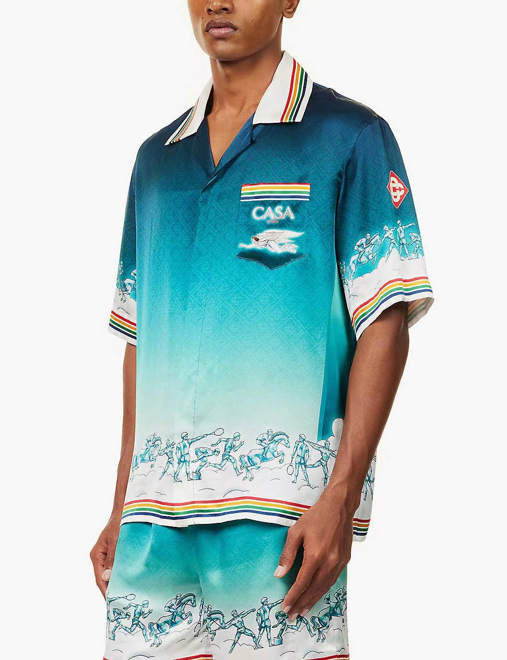 Teal Gradient Print Silk Shirt - Men's