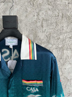 Teal Gradient Print Silk Shirt - Men's