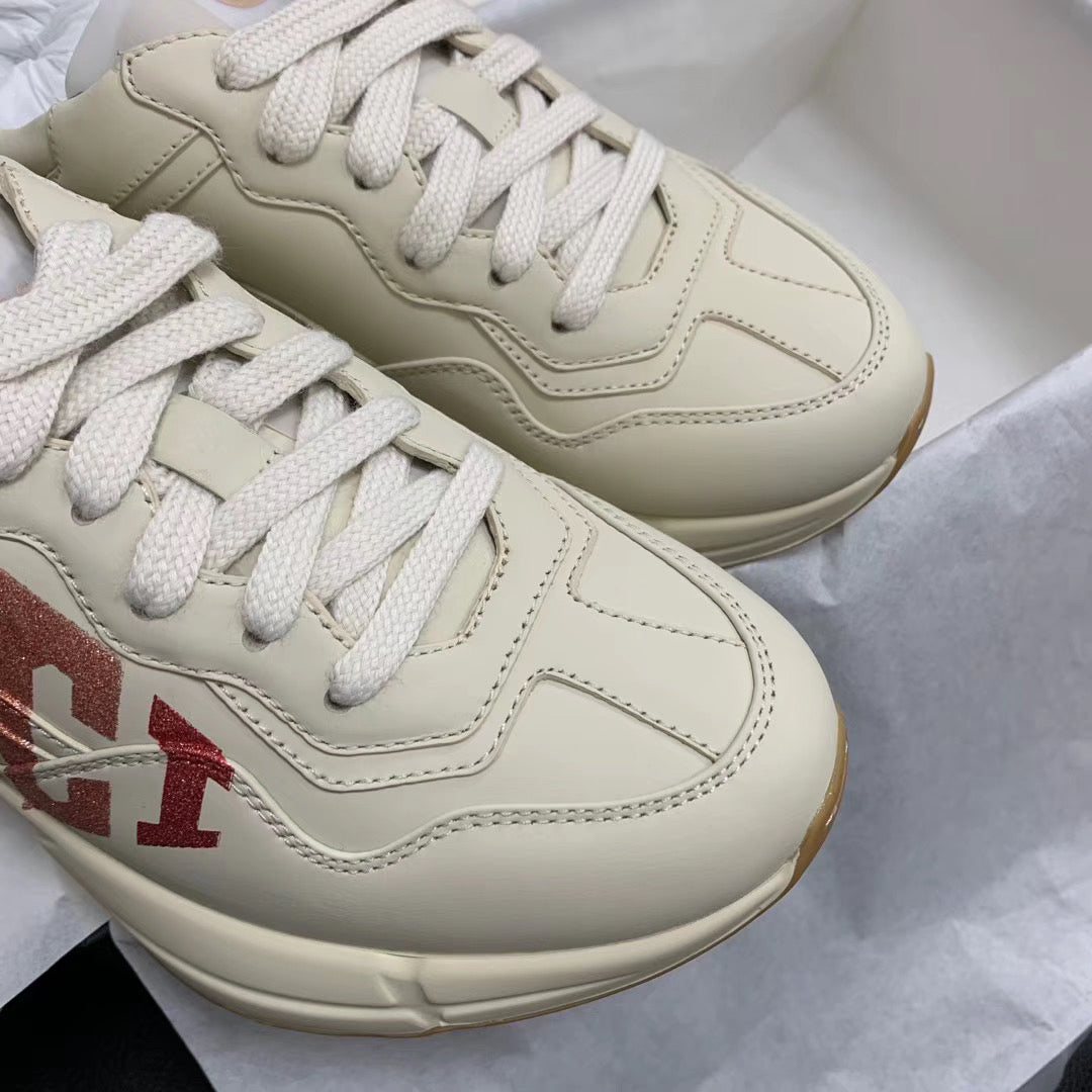Cream Leather Graphic Chunky - Women's
