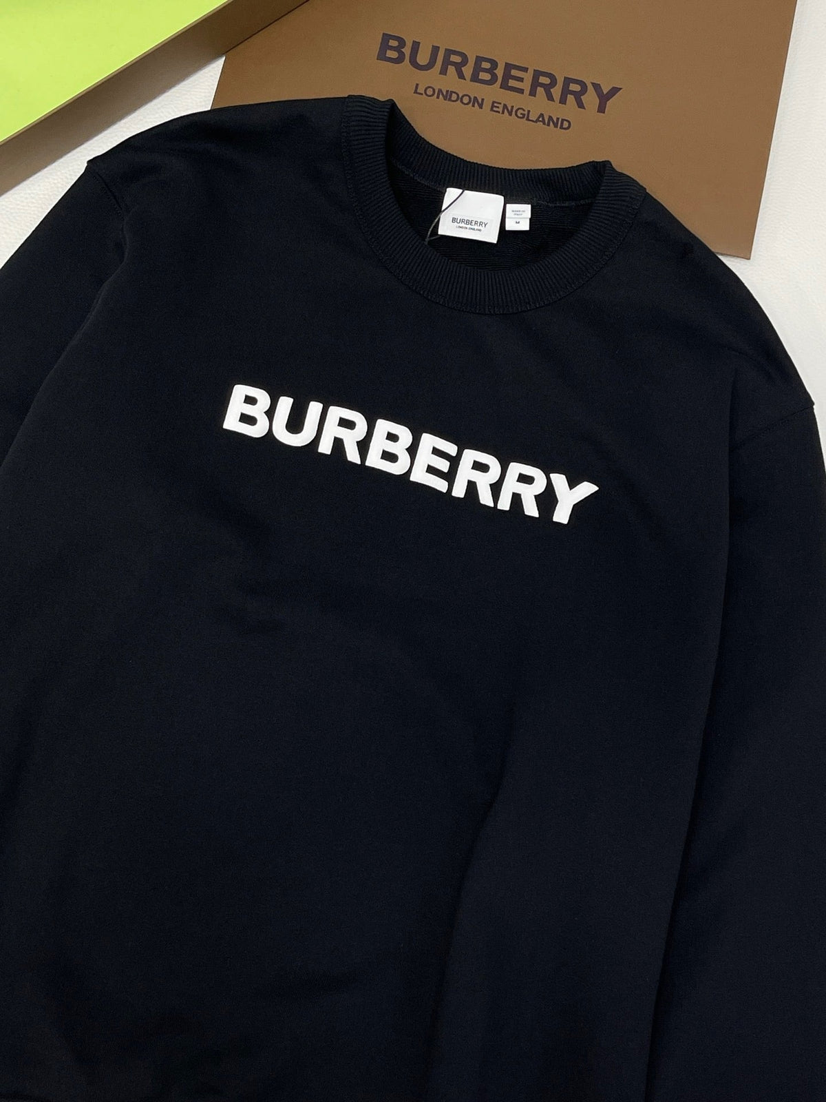 Black Cotton White Text Crewneck - Men's