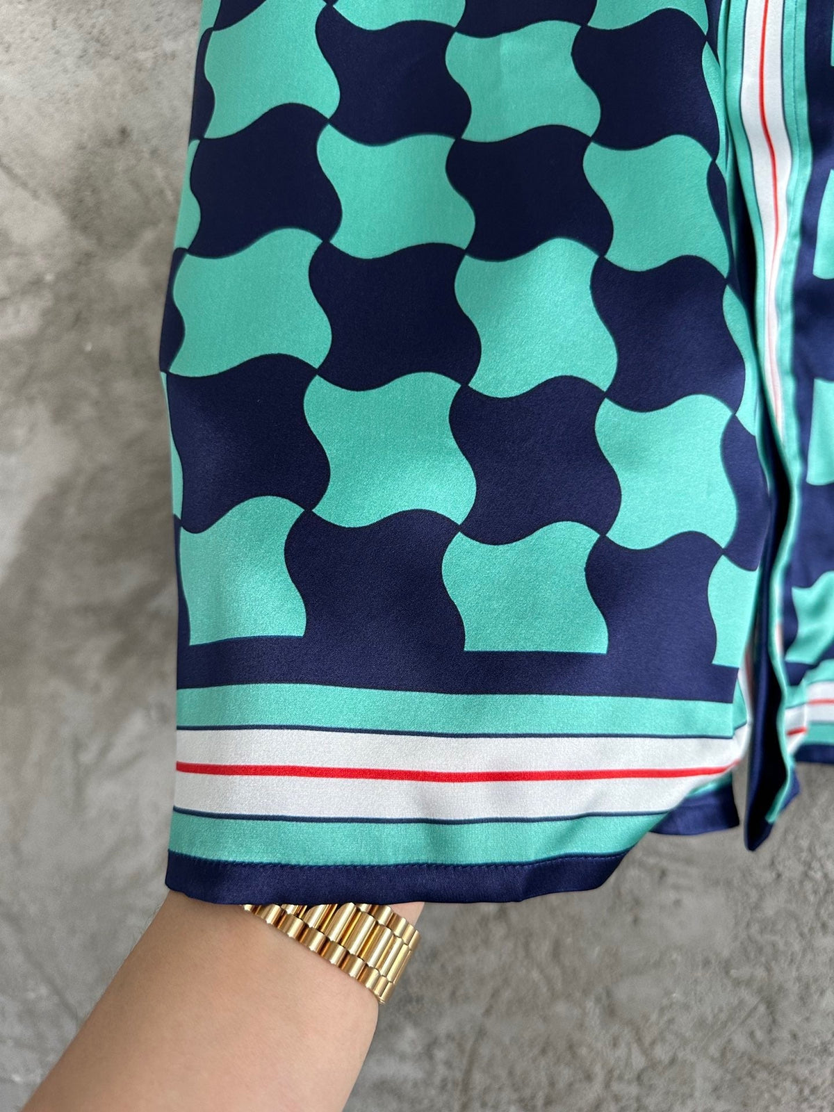Checkerboard Print Silk Shirt - Men's