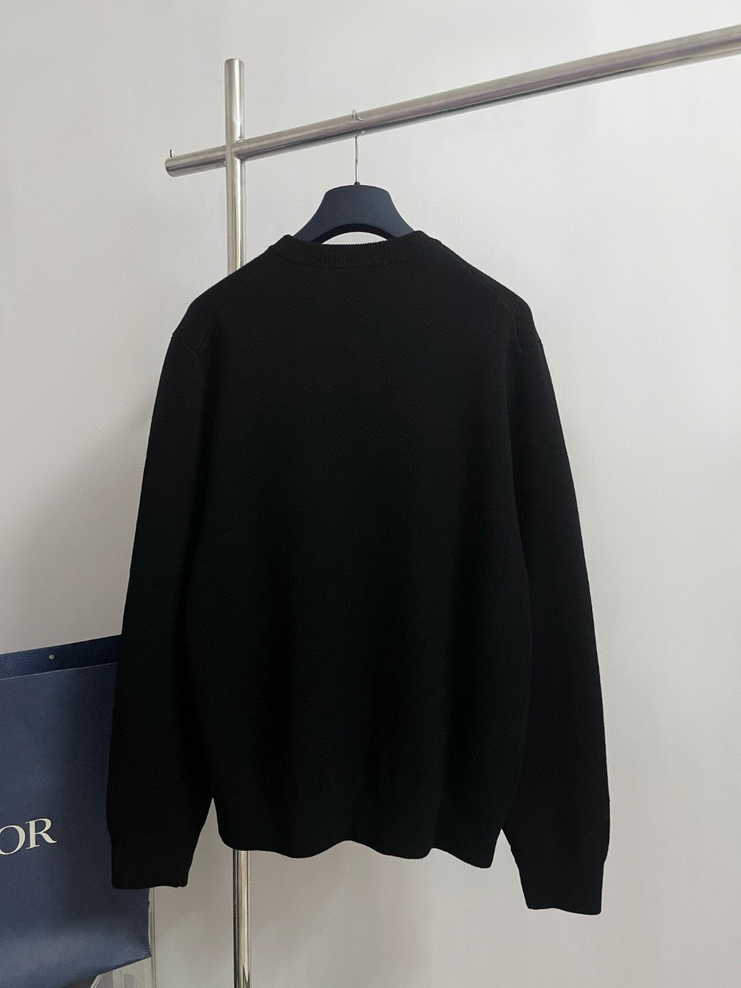 Black Wool Text Logo Crewneck - Men's