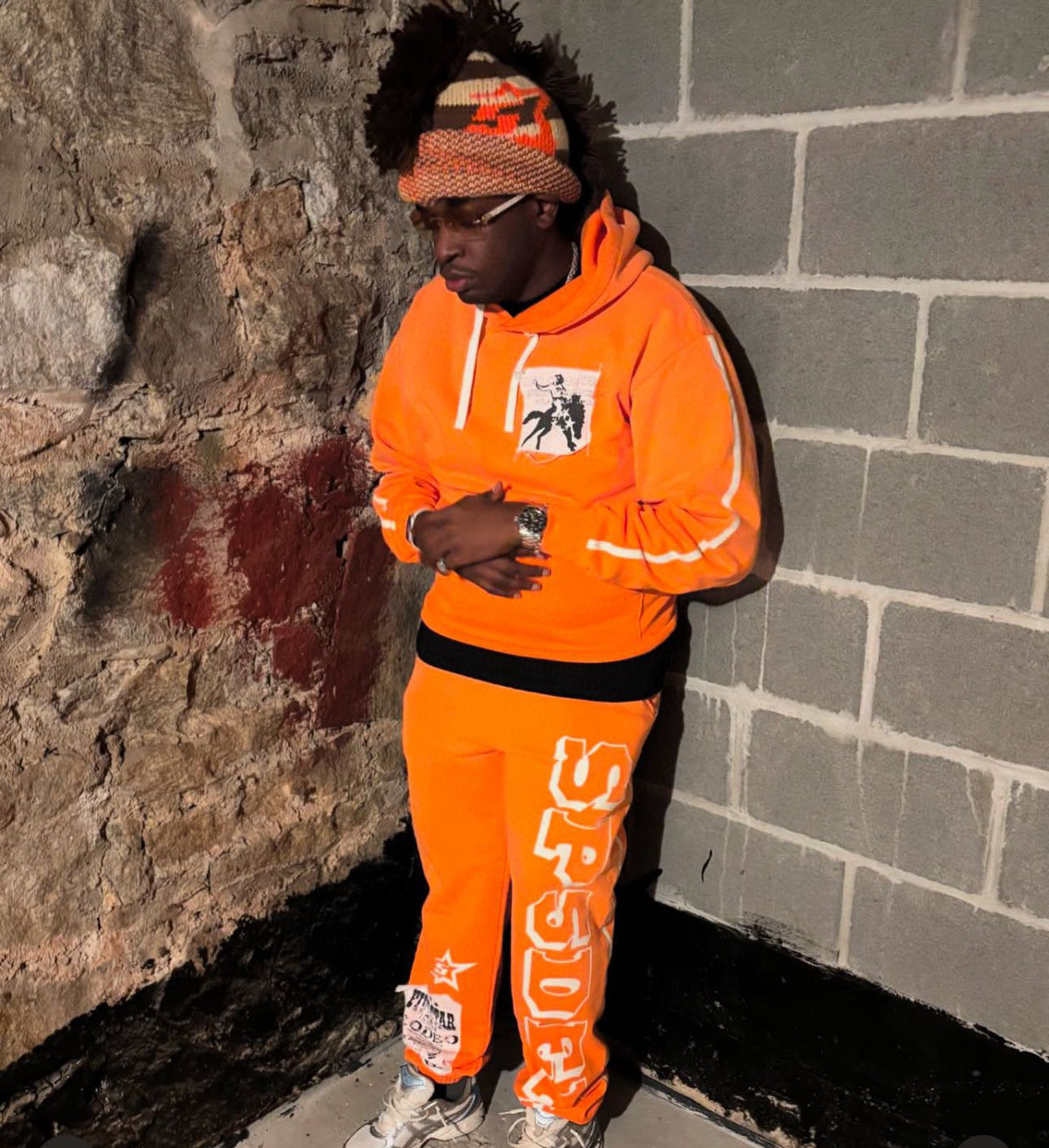 Orange Cotton Patch Pullover - Men's