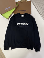 Black Cotton White Text Crewneck - Men's