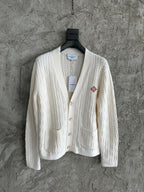 Cream Wool Cable Cardigan - Men's