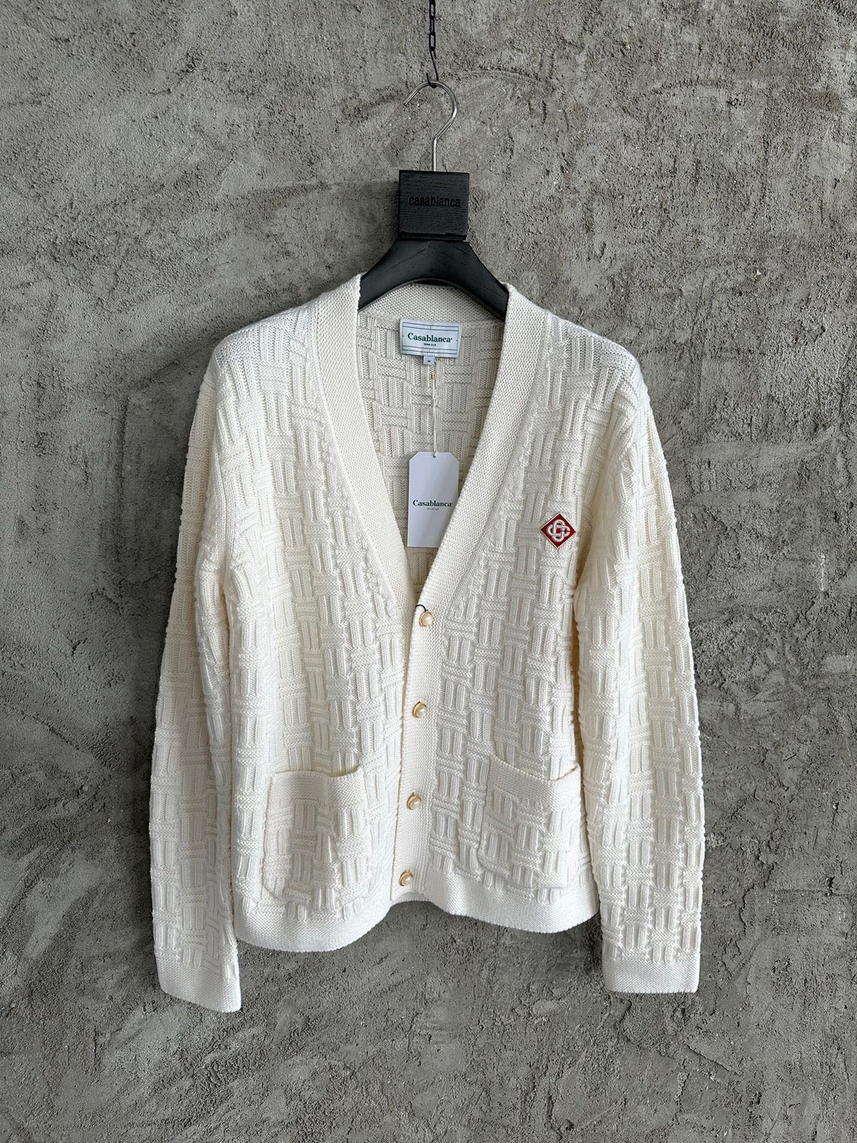 Cream Wool Cable Cardigan - Men's