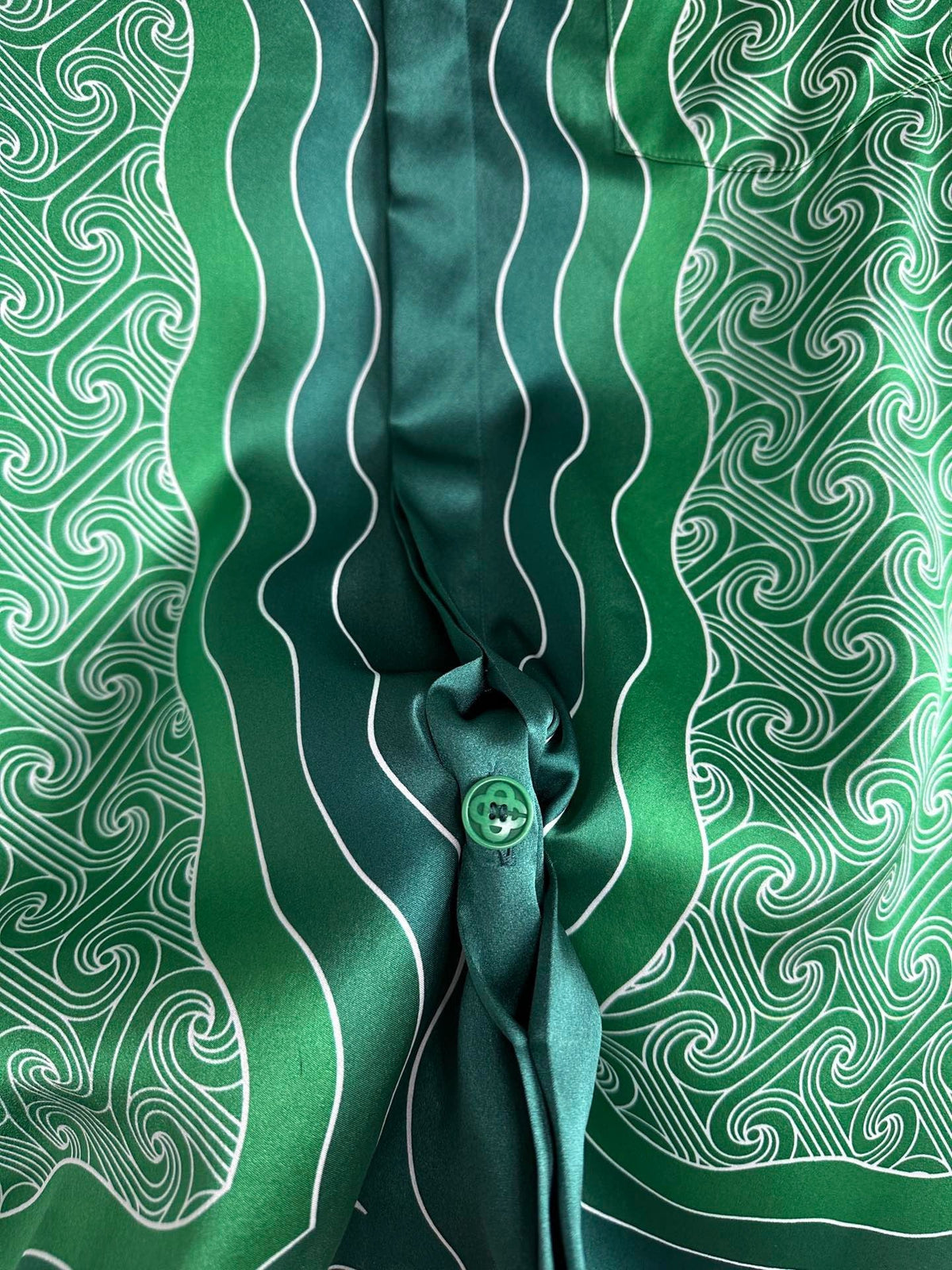 Green Wave Print Silk Shirt - Men's