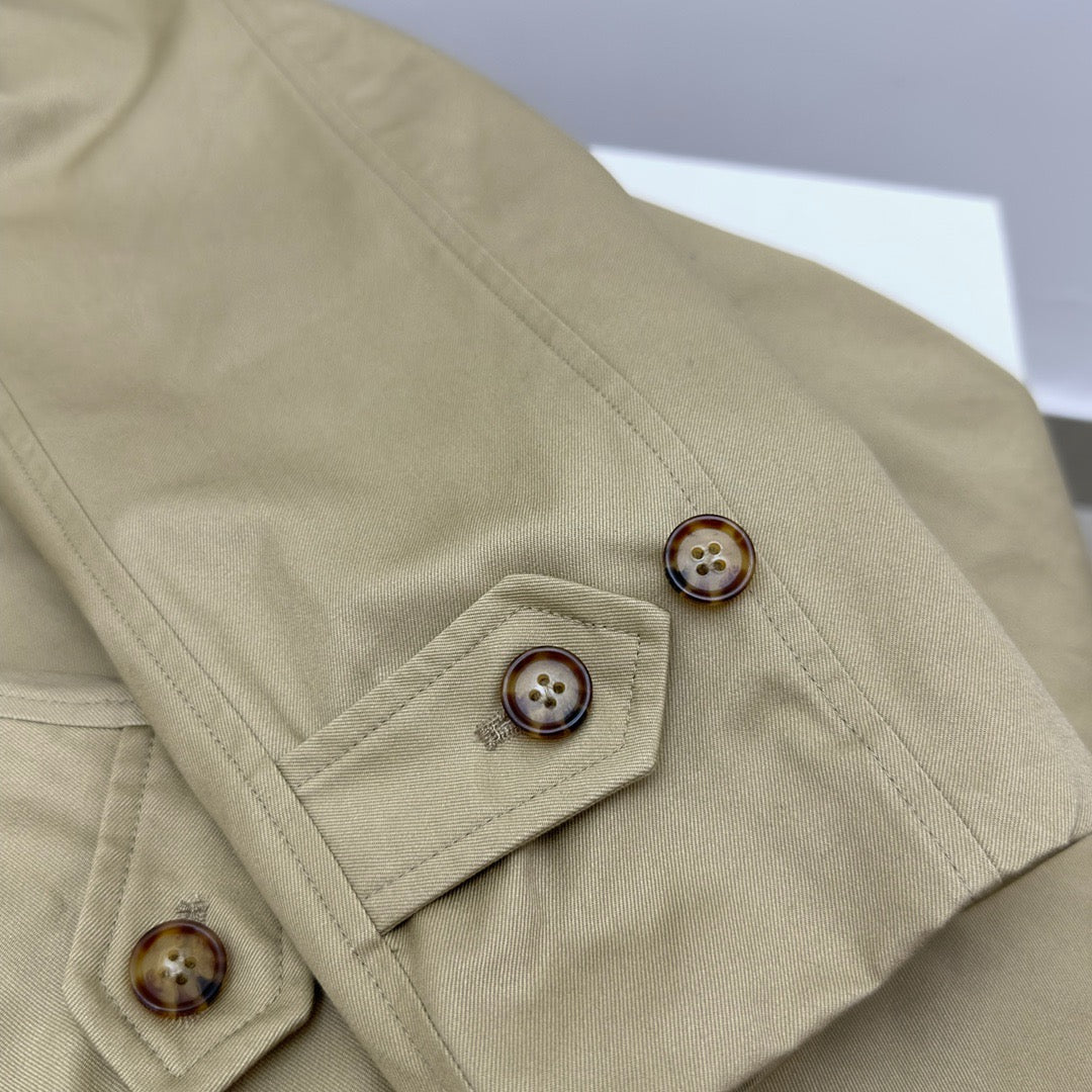 Khaki Cotton Single-Breasted Car Coat - Men's
