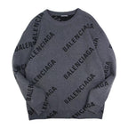 Grey Jacquard Text Print Crewneck - Men's