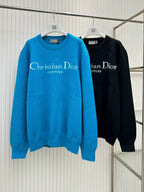 Navy Wool Text Logo Crewneck - Men's