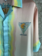 Pastel Scenic Print Silk Shirt - Men's