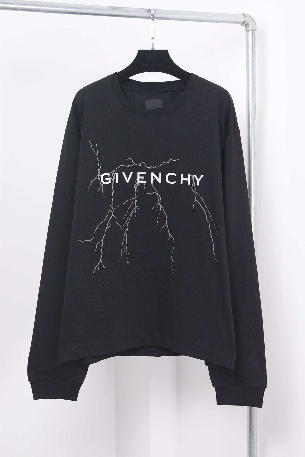 Black Cotton Lightning Print Long-Sleeve - Men's