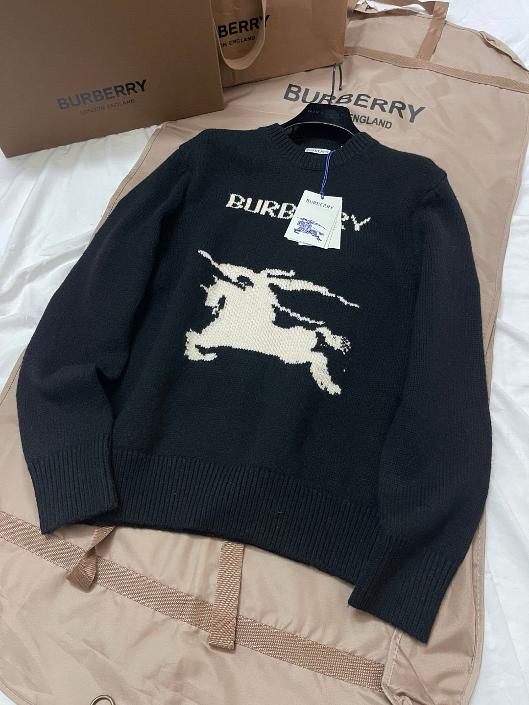 Black Wool Intarsia Crewneck - Men's