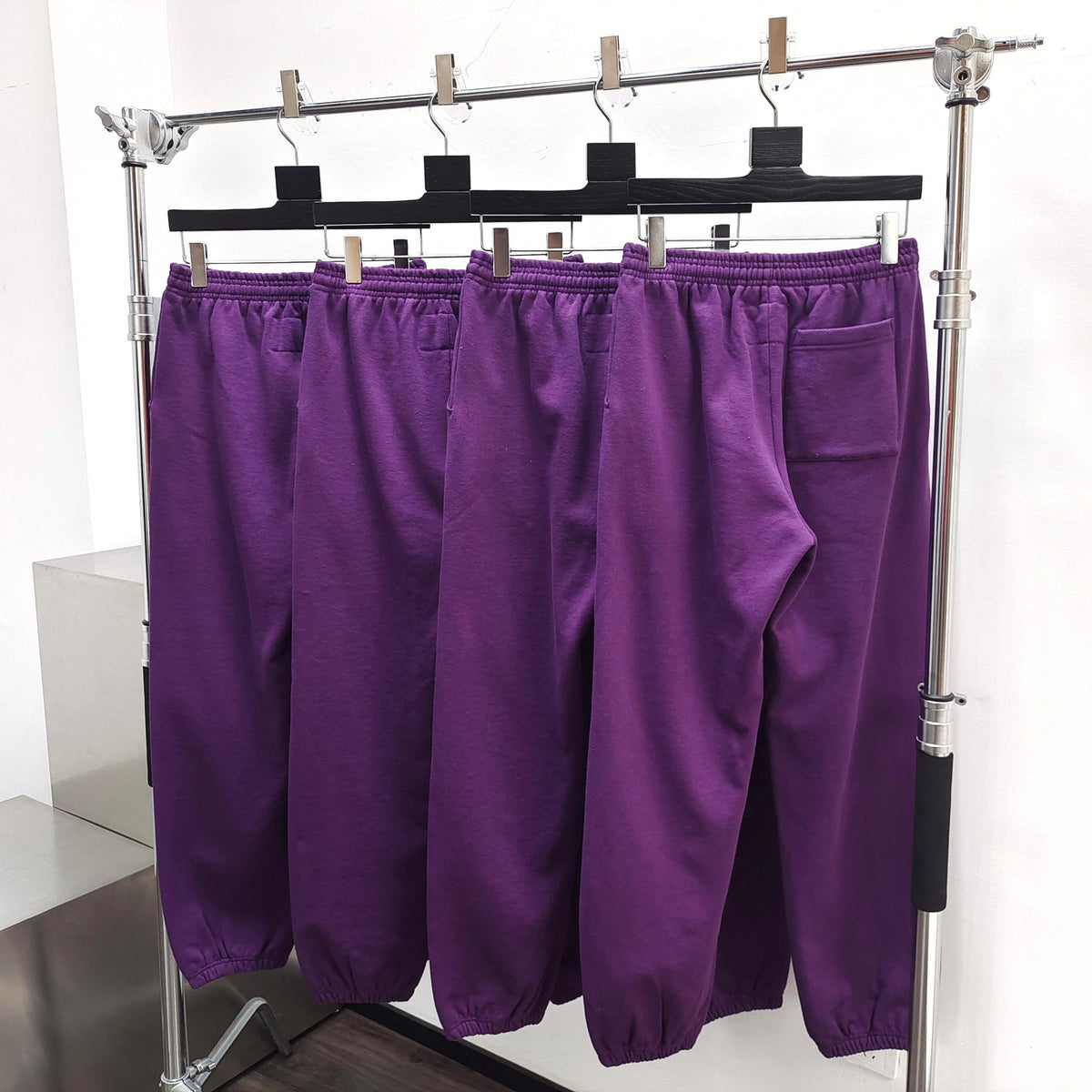 Purple Cotton Text Print Joggers - Men's