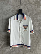 Navy Trim Crest Silk Shirt - Men's