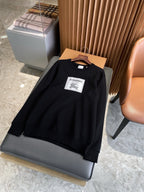 Black Cotton Plain Crewneck - Men's
