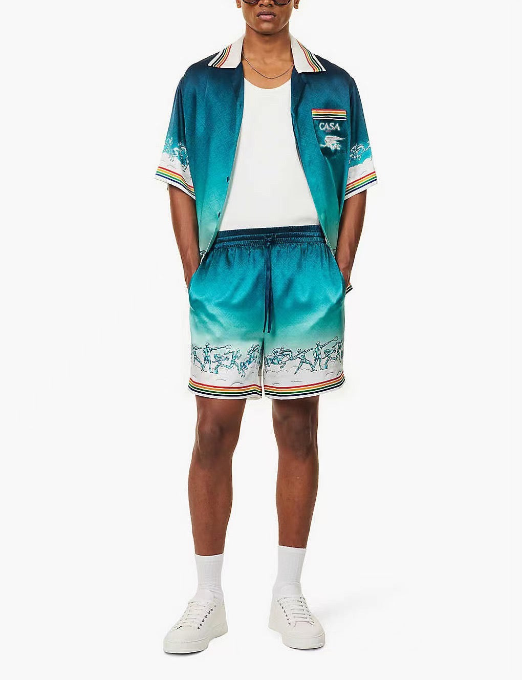 Teal Gradient Print Silk Shirt - Men's