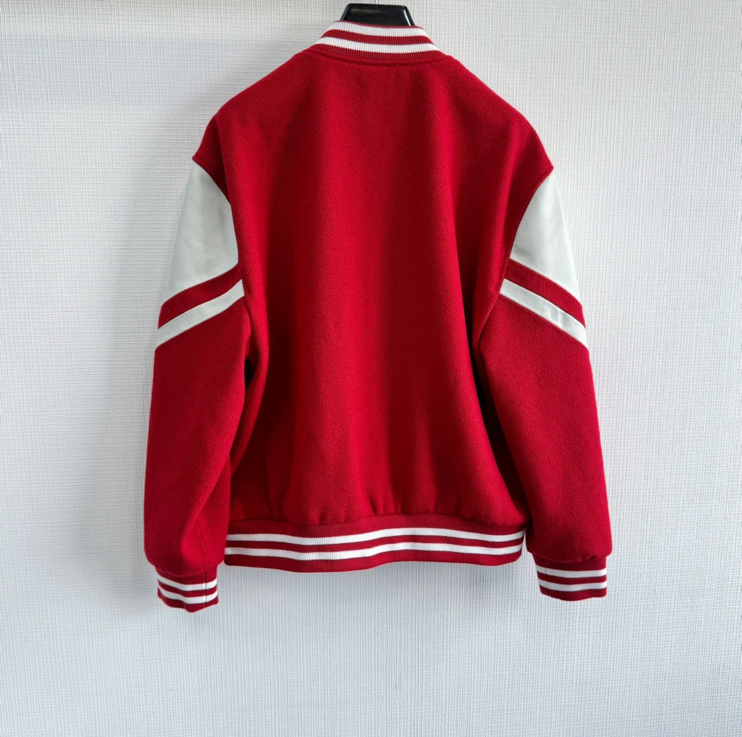Black Wool Contrast Sleeve Varsity - Men's