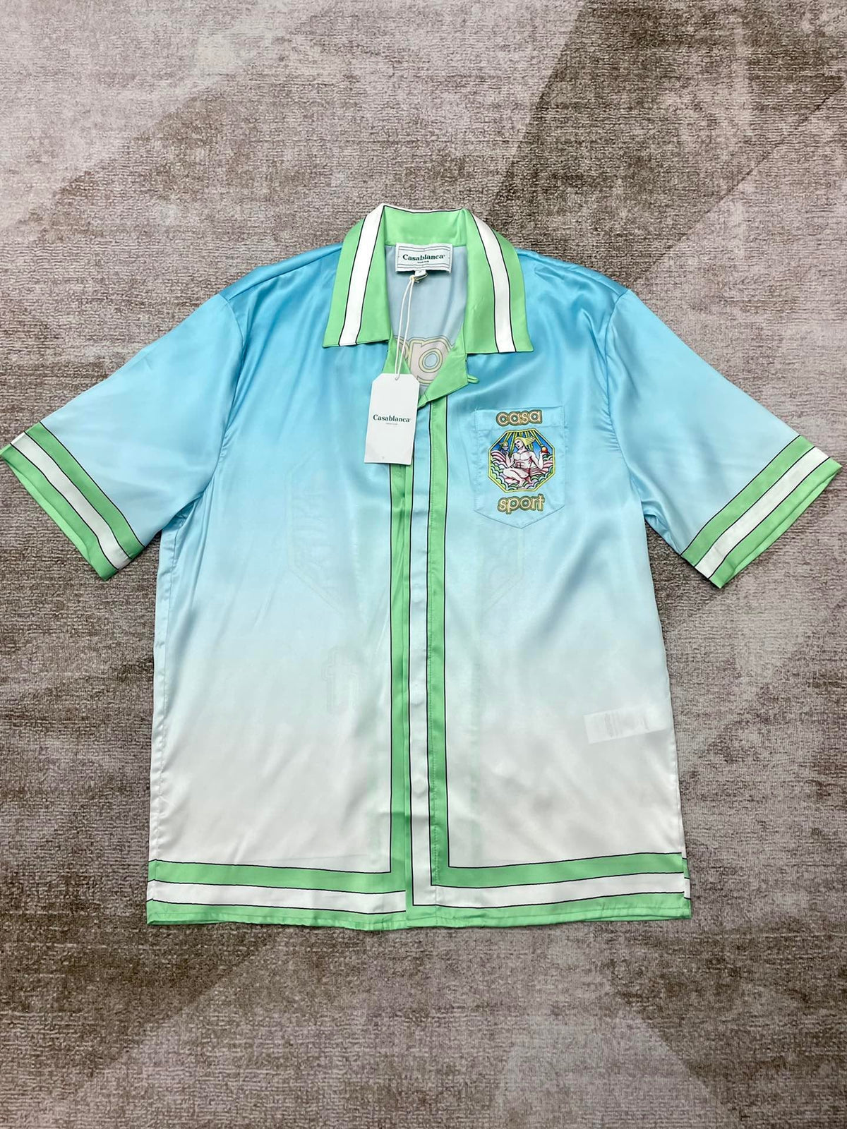 Blue Gradient Trim Silk Shirt - Men's