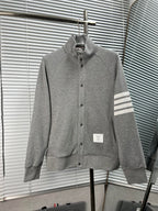 Navy Wool Four-Bar Zip-Through - Men's
