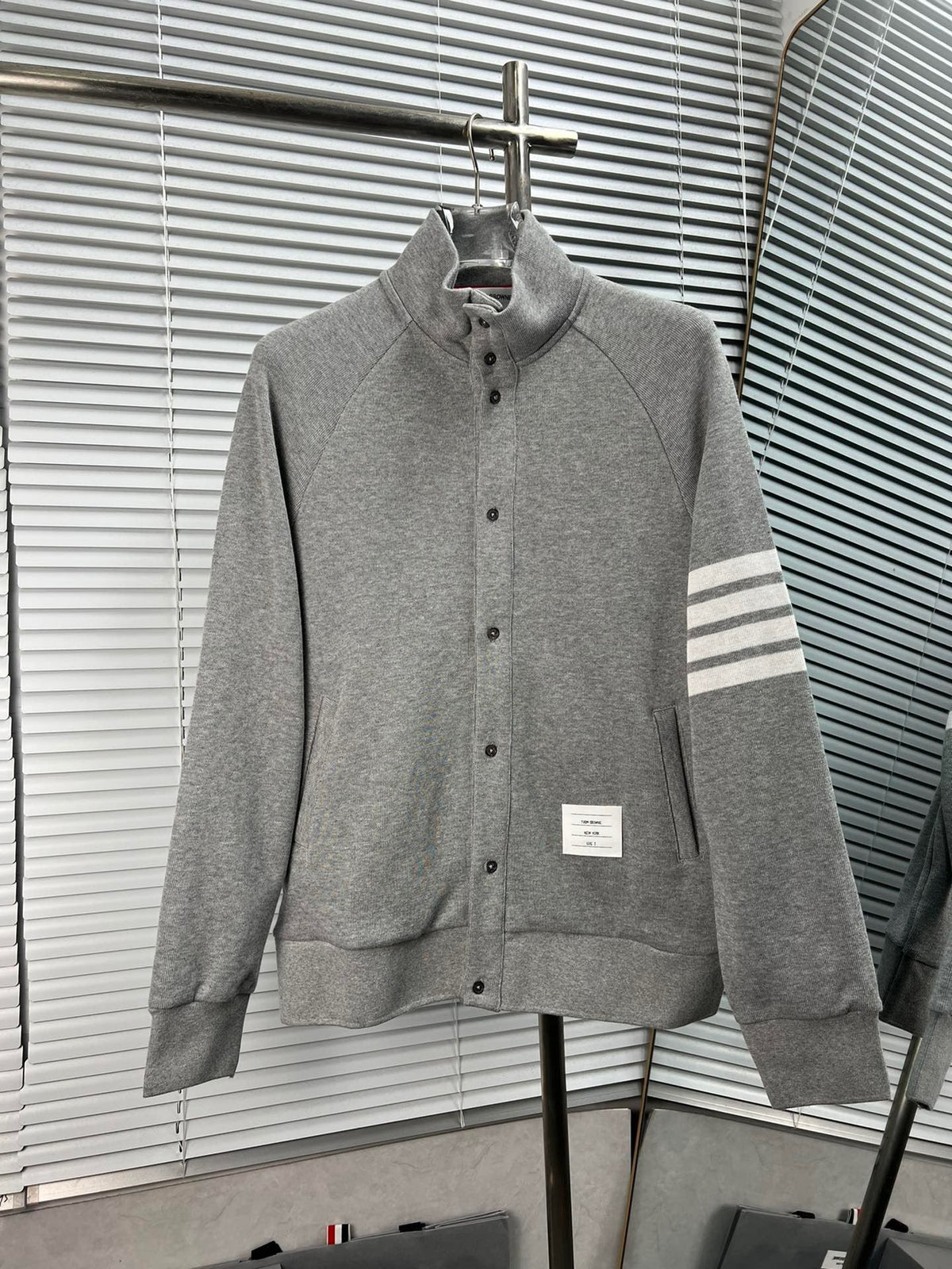 Navy Wool Four-Bar Zip-Through - Men's