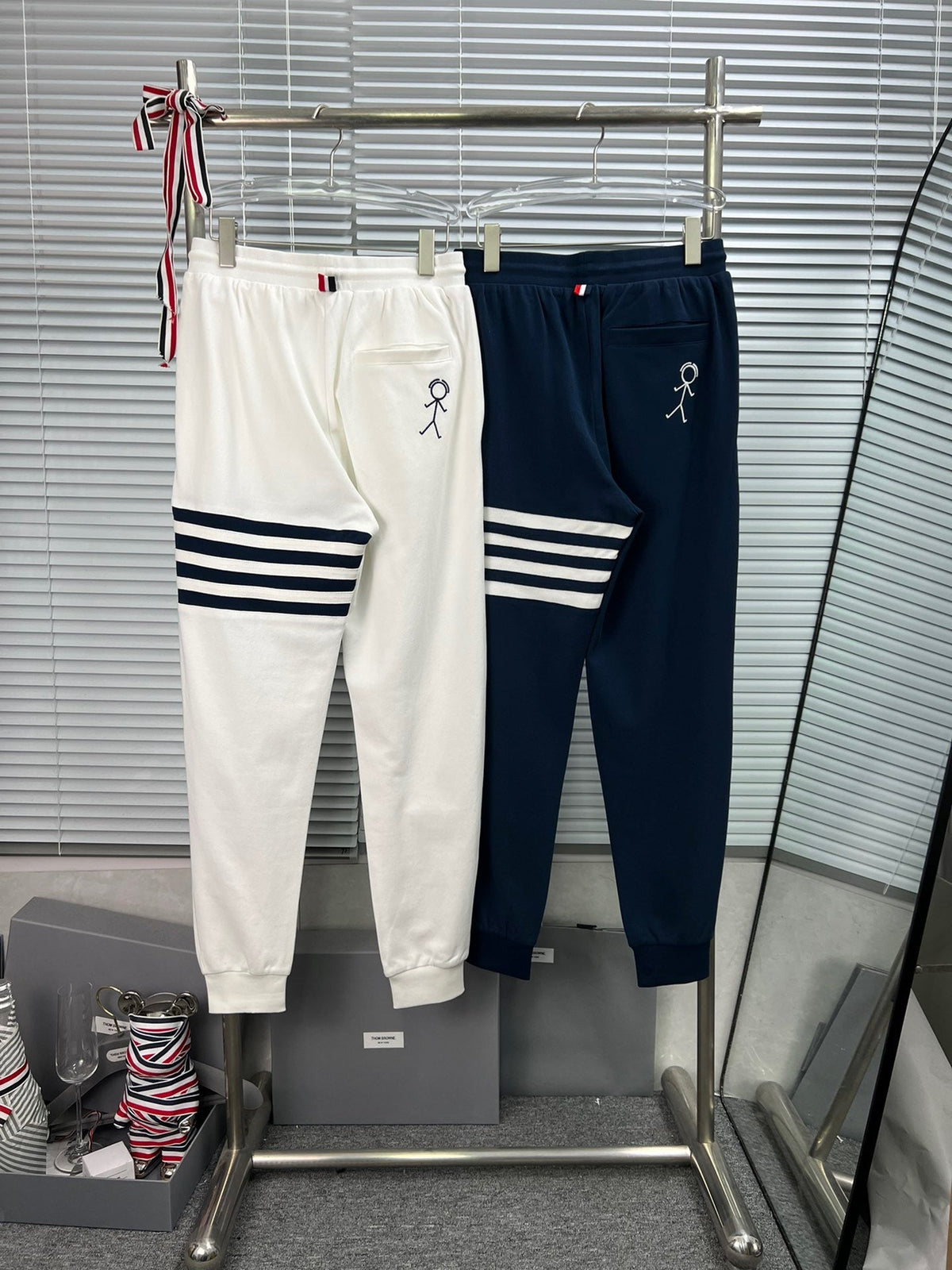 Navy Cotton Bar Stripe Joggers - Men's
