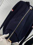 Navy Cotton Striped Sleeve Zip-Through - Men's
