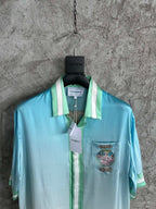 Green Silk Gradient Print Short-Sleeve - Men's