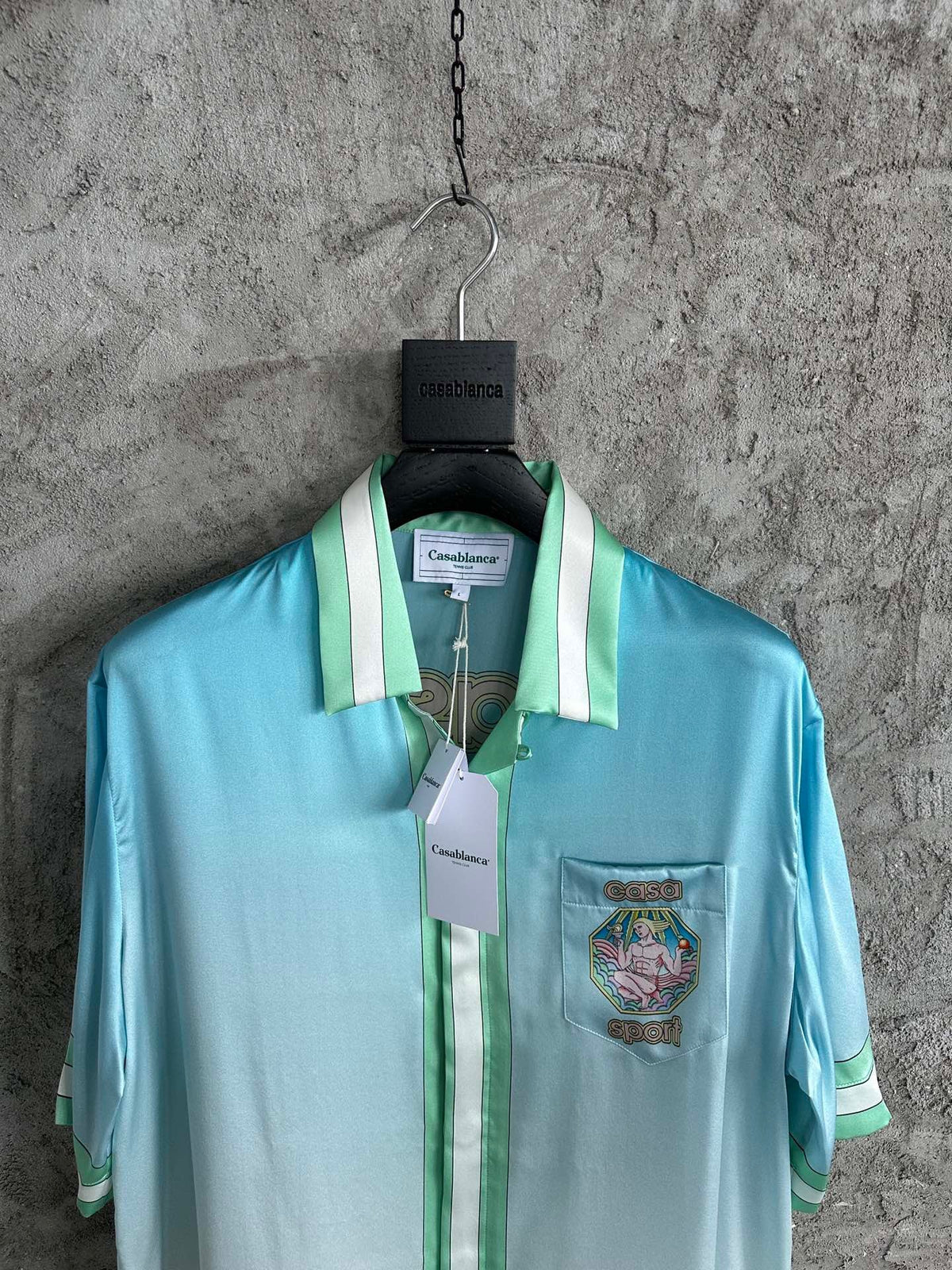 Green Silk Gradient Print Short-Sleeve - Men's