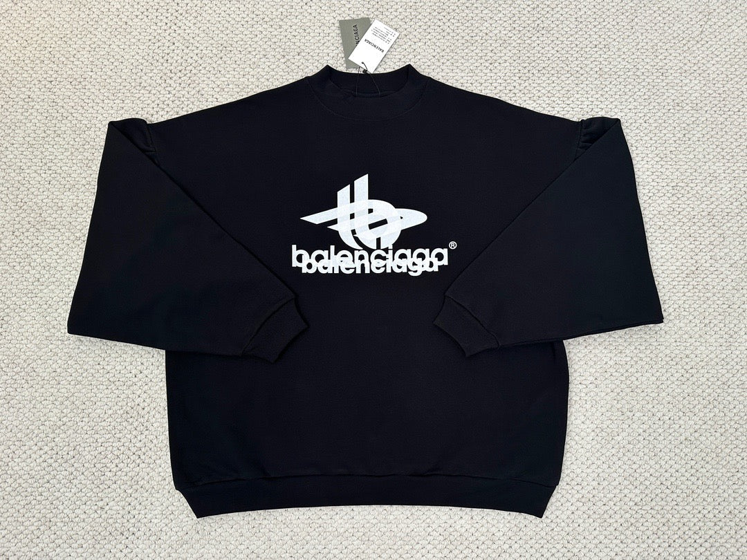 Black Cotton Logo Crewneck - Men's