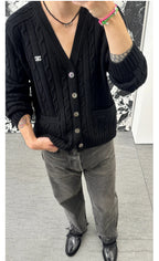 Black Wool Cable Cardigan - Men's