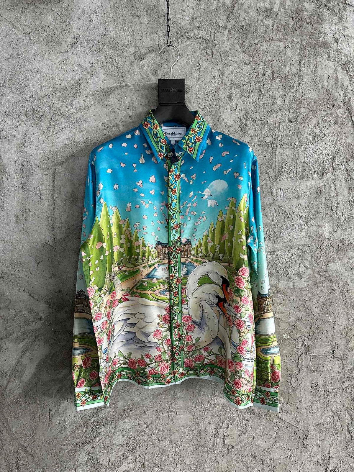 Blue Landscape Print Silk Shirt - Men's