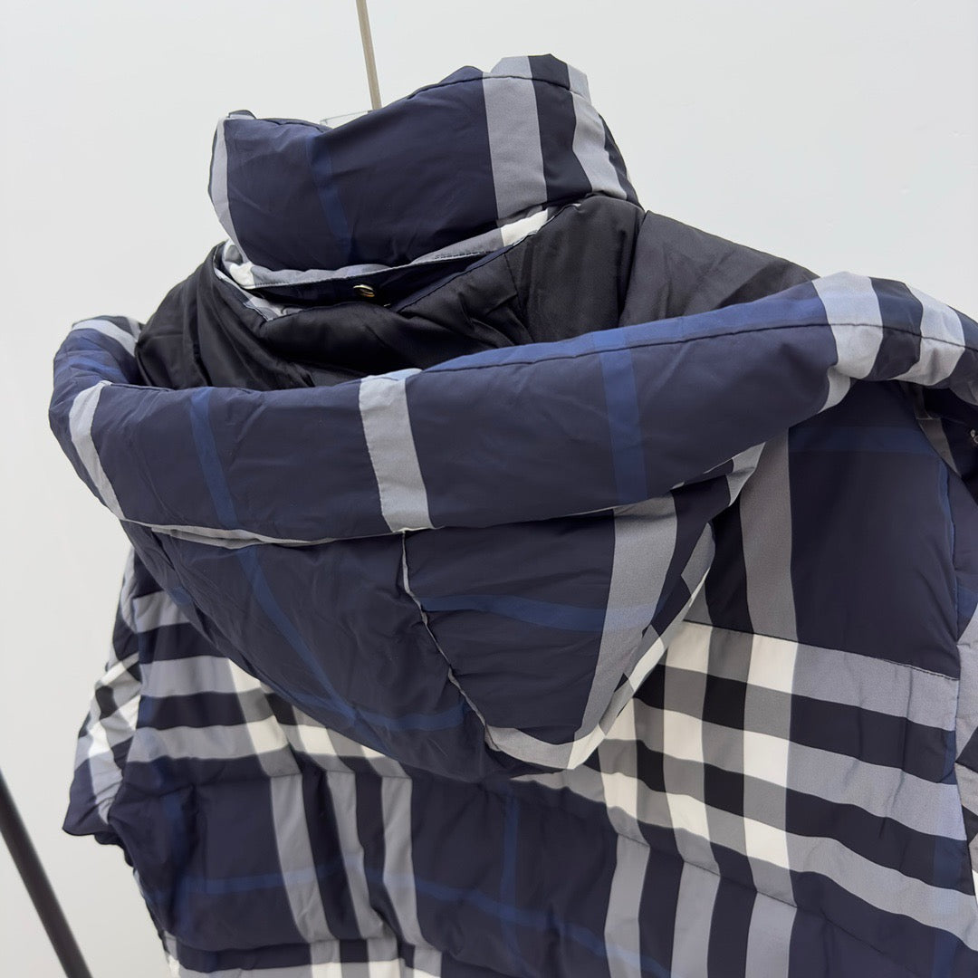 Navy Check Puffer Jacket - Men's