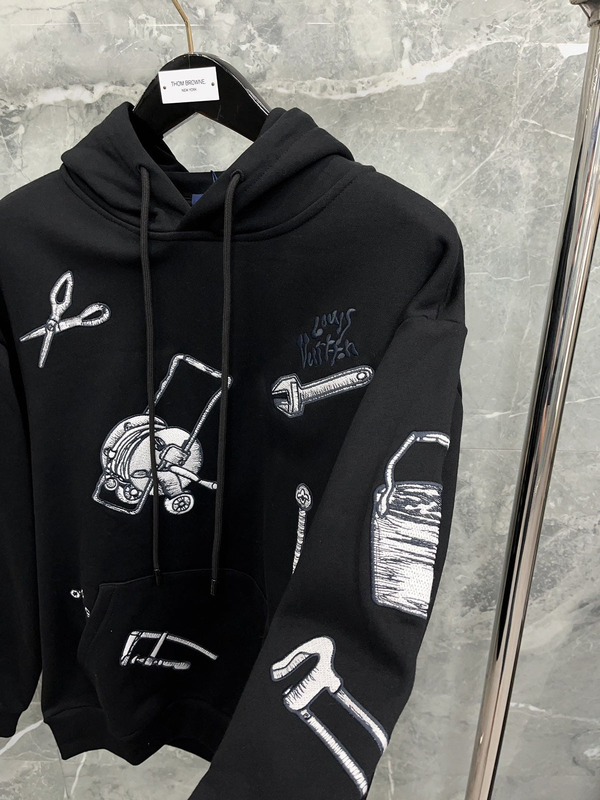 Black Cotton Print Zip-Through - Men's