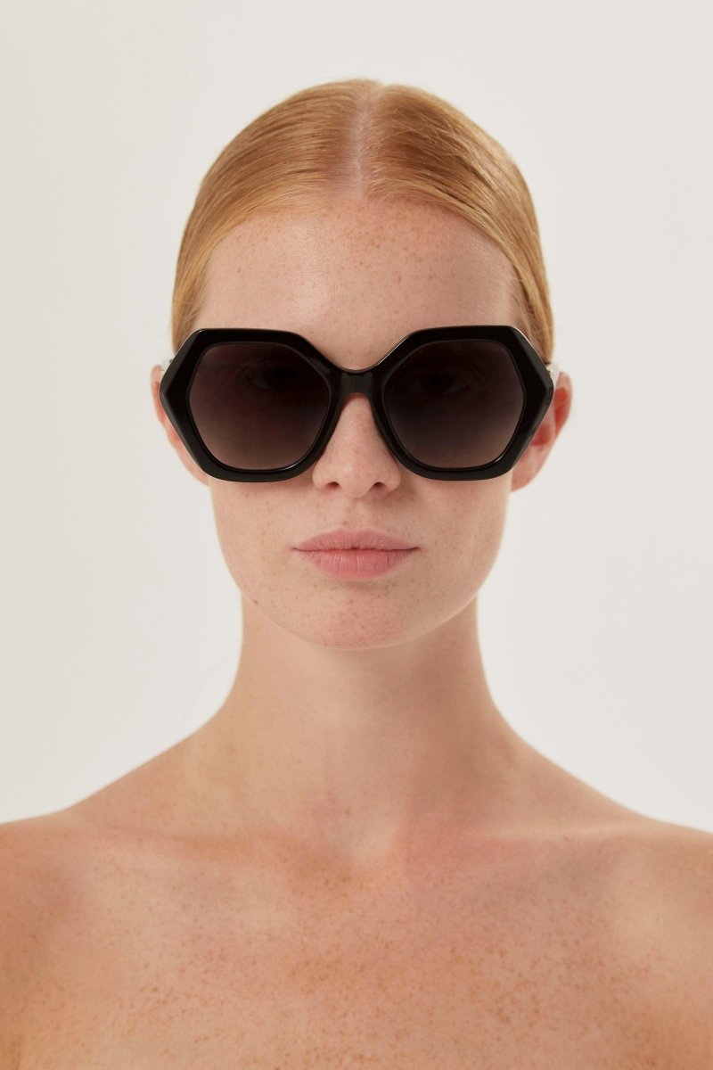 Hexagonal black sunglasses – quality of materials are combined with Made in Italy creativity – LUX VERSE Luxury Designer Fashion Outlet