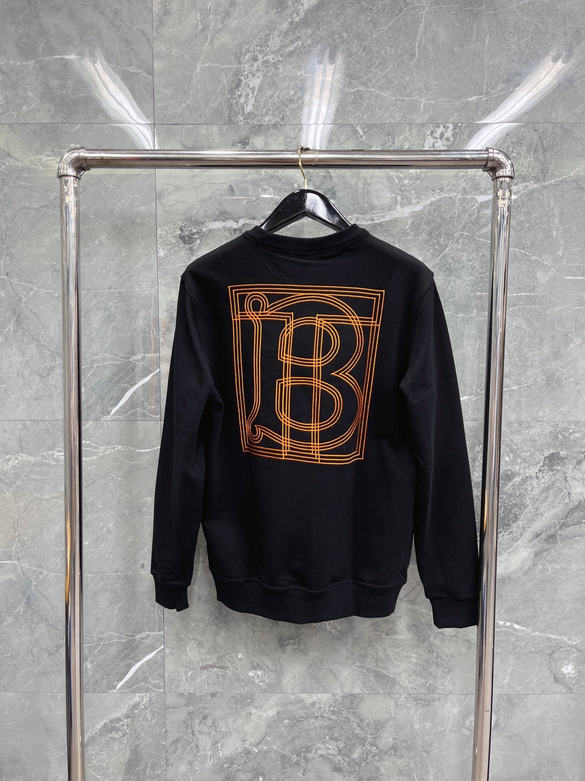 Black Cotton Tonal Crewneck - Men's