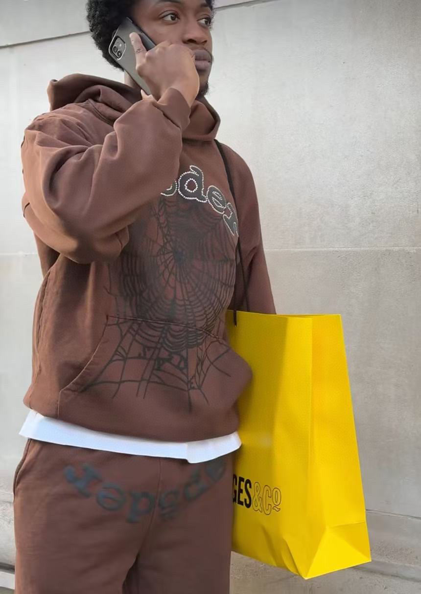 Brown Cotton Graphic Pullover - Men's